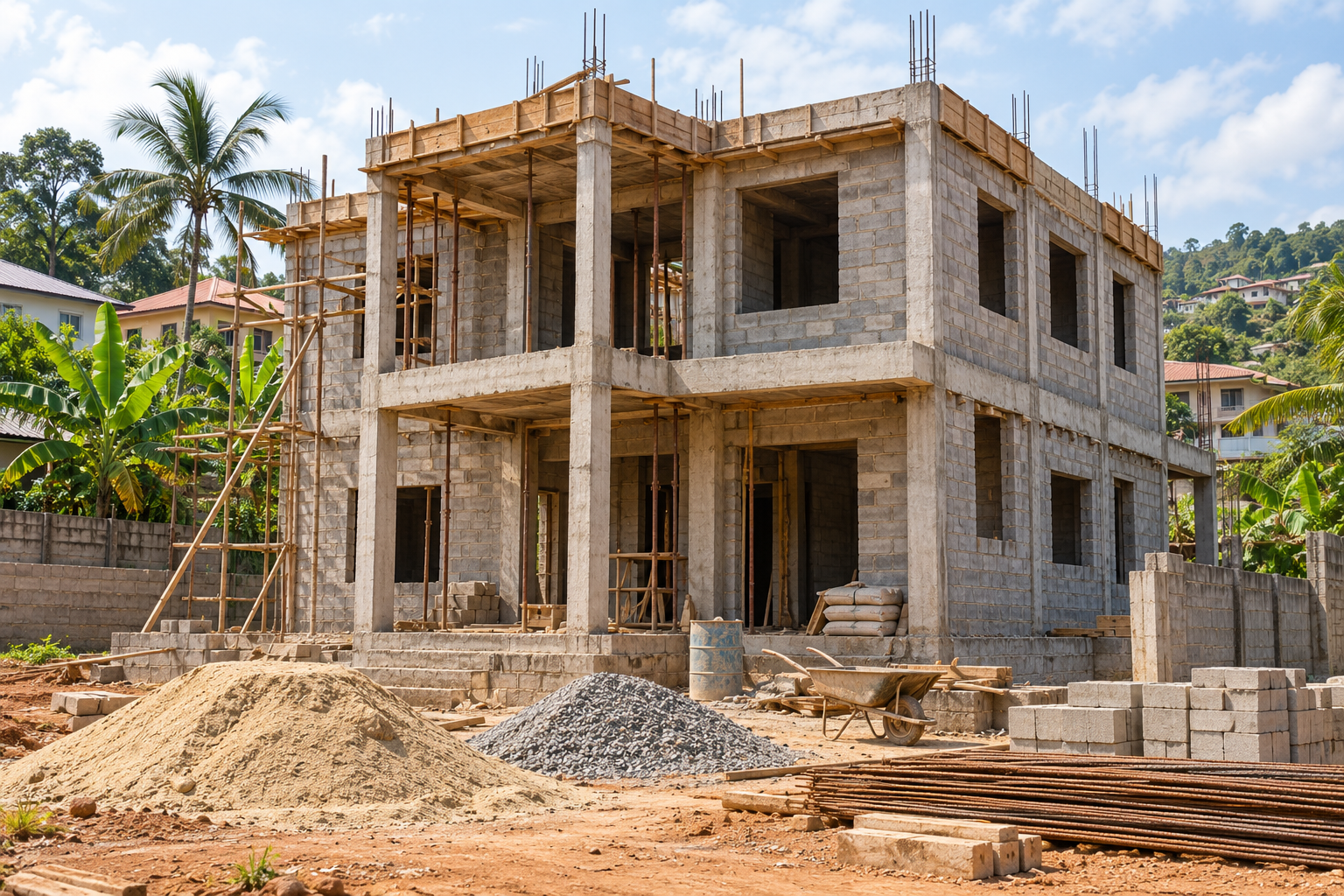 Illustration d’une maison à deux niveaux en construction